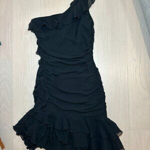 Vintage Express y2k Black Silk Ruffle Prom Party Dress